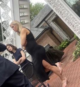 Beautiful blonde pregnant pawg in black dress