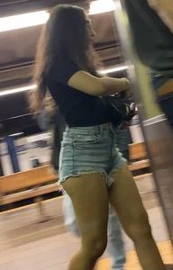 Teen with beautiful legs on the train