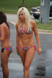 Various sexy girls at car washes in bikinis