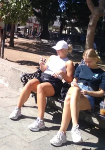 Thick legs, 2 sporty blondes
