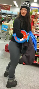 Chubby Teen Girl in Grey Yoga Pants at the Supermarket Candid Photos