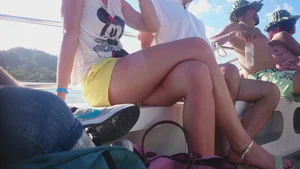 Milf in yellow shorts with vpl and a wedgie