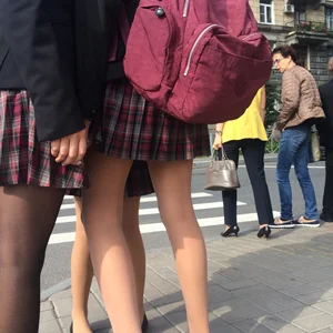 Teen JB with Skinny Legs in Uniform Skirt - Street Candid Closeup