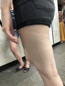 Ass in Black Denim Mini Shorts Subway Train Candid