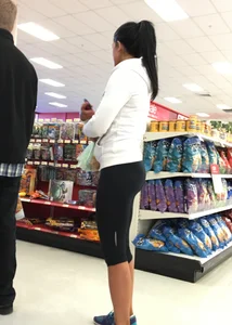 Brunette with amazing ass in leggings shopping at Target