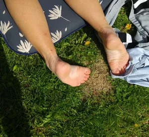 Milf in a Swimsuit Lying on the Grass - Feet And Ass Closeup Creepshots