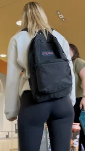 Tall Blonde College Girl In Black Leggings