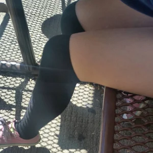 Hot Legs in Black Knee Socks Closeup Creepshot