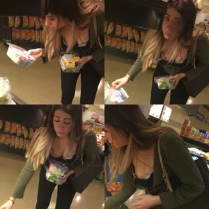 Girl Bending Over Flashing Sideboob And Noticing the Photographer