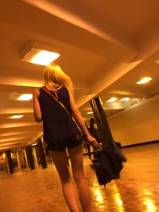 Tall Blonde Girl with Long Muscular Legs Candid