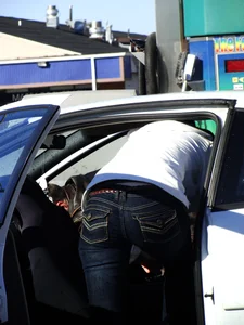 Some candid girls cleaning their cars in jeans and some showing ass crack