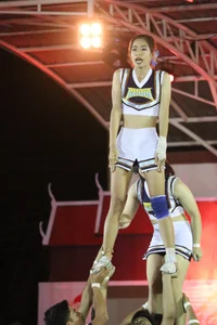 Bunch of athletic Thai cheerleaders at a competition