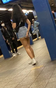Teen with beautiful legs on the train