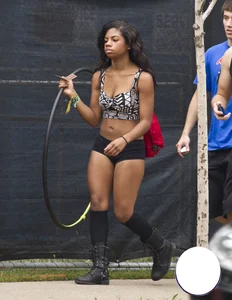 Sexy black teen hula hoop girl in tiny black shorts showing her cheeks