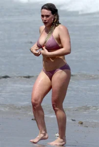 Hilary Duff in purple bikini in Malibu with a great ass and hard nipples