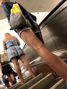 Perfect Hot Legs in Shorts Subway Escalator and Street Closeups
