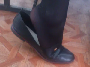 Foot in Black Pantyhose And a Flat Closeup - College Teen Dangle Creepshot