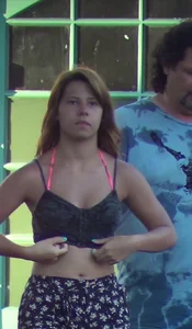 Hot teen in shorts with nice jiggly booty and some cleavage