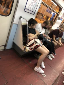 Cute Girl With Nice Legs in the Subway Train Candid Pics Gallery