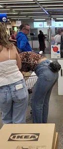 Ikea Trip 3 hot girls in tight jeans Nerdy leopard bendover faceshot smile at camera (Megapost)