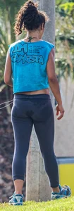 Sweaty girl working out in tight leggings with vpl