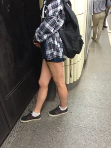 Hot Legs with a Tattoo in Subway Candid Closeup