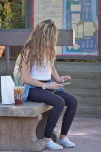 Beautiful babe out walking in leggings and showing some cleavage of her perfect tits