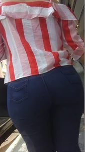 Lady walking in tight jeans with a big booty and slight vpl