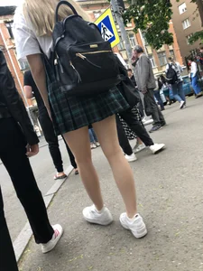 Street candid teen wearing a skirt