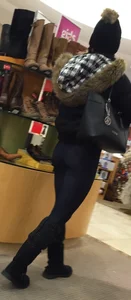 Muscular and Fit Ass and Legs in Black Tights Store Closeup Creepshots
