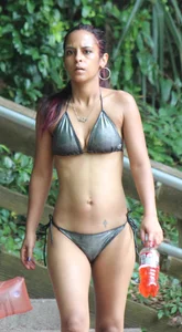 Sexy brunette milf in a bikini with a great body, nice ass and some camel toe