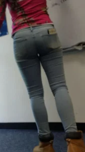 Candid Teen Ass And Legs in Tight Blue Jeans at the Marker Board in a Classroom