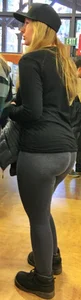 PAWG blonde in grey leggings while shopping