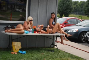 Various sexy girls at car washes in bikinis