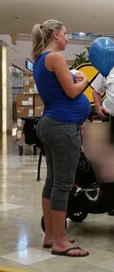 Pregnant blonde in tight grey sweats with big booty and vpl and hard nipples in tank top
