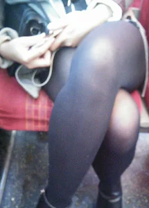 Asian babe on the bus in skirt and stockings