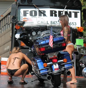 Thick sexy cutie washing motorcycles in sexy thong bikini with big booty