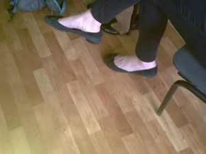 College Girl’s Veiny Feet in Flats Classroom Closeup Creepshot