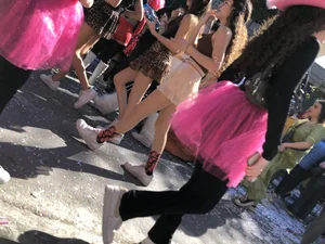Carnival girls wearing pantyhose, spandex shorts, stockings, skirts and other outfits