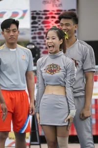 Bunch of athletic Thai cheerleaders at a competition