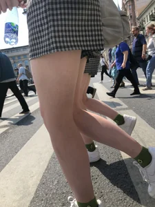 Two Teen Girls in Matching Shorts With Slim Legs on the Crosswalk Large Creepshots Gallery