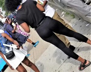 Ebony babes in pink patterned and black leggings with nice asses