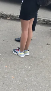 Girl in Pantyhose and a Skirt Street Candid Closeup