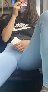 Hot Masked Girl in Tight Blue Pants And a Mask Sitting in a Public Train Touching Herself Hot Closeup Creepshots