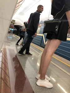 Girl With Long Thin Legs in the Subway Train and on the Escalator Hot Creepshot