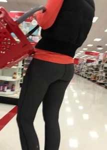 Skinny and tall milf shopping at Target in tight leggings