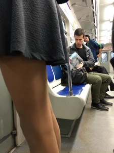 Girl in a Dress And Flats Sitting in a Subway Train Then Flashing Her Panties While Getting on a Public Bus Creepshots Collection