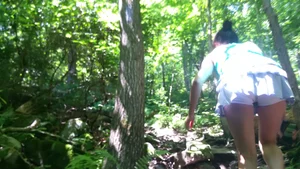Latina girlfriend hiking in skorts with reverse camel toe