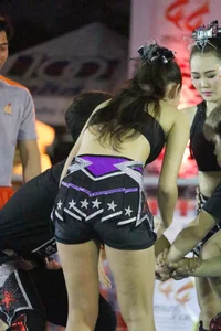 Bunch of athletic Thai cheerleaders at a competition
