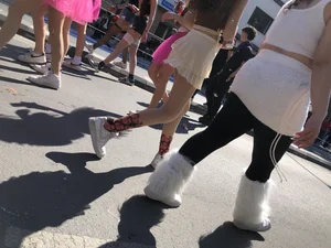 Carnival girls wearing pantyhose, spandex shorts, stockings, skirts and other outfits